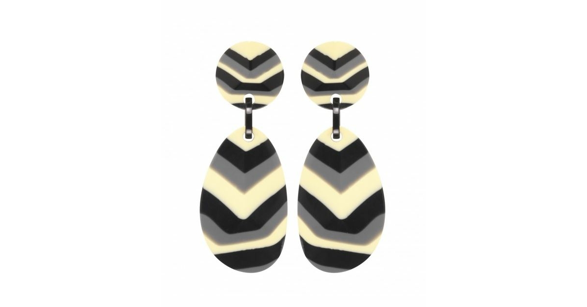 Boucles d'oreilles clips V gris, noir et blanc - Marion Godart